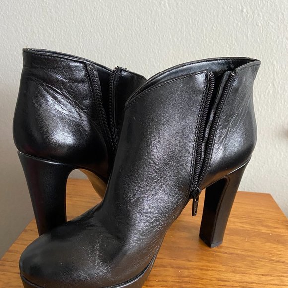 Italian Black Bootie Stacked Block Chunky Heel Boots 39 - Picture 2 of 7